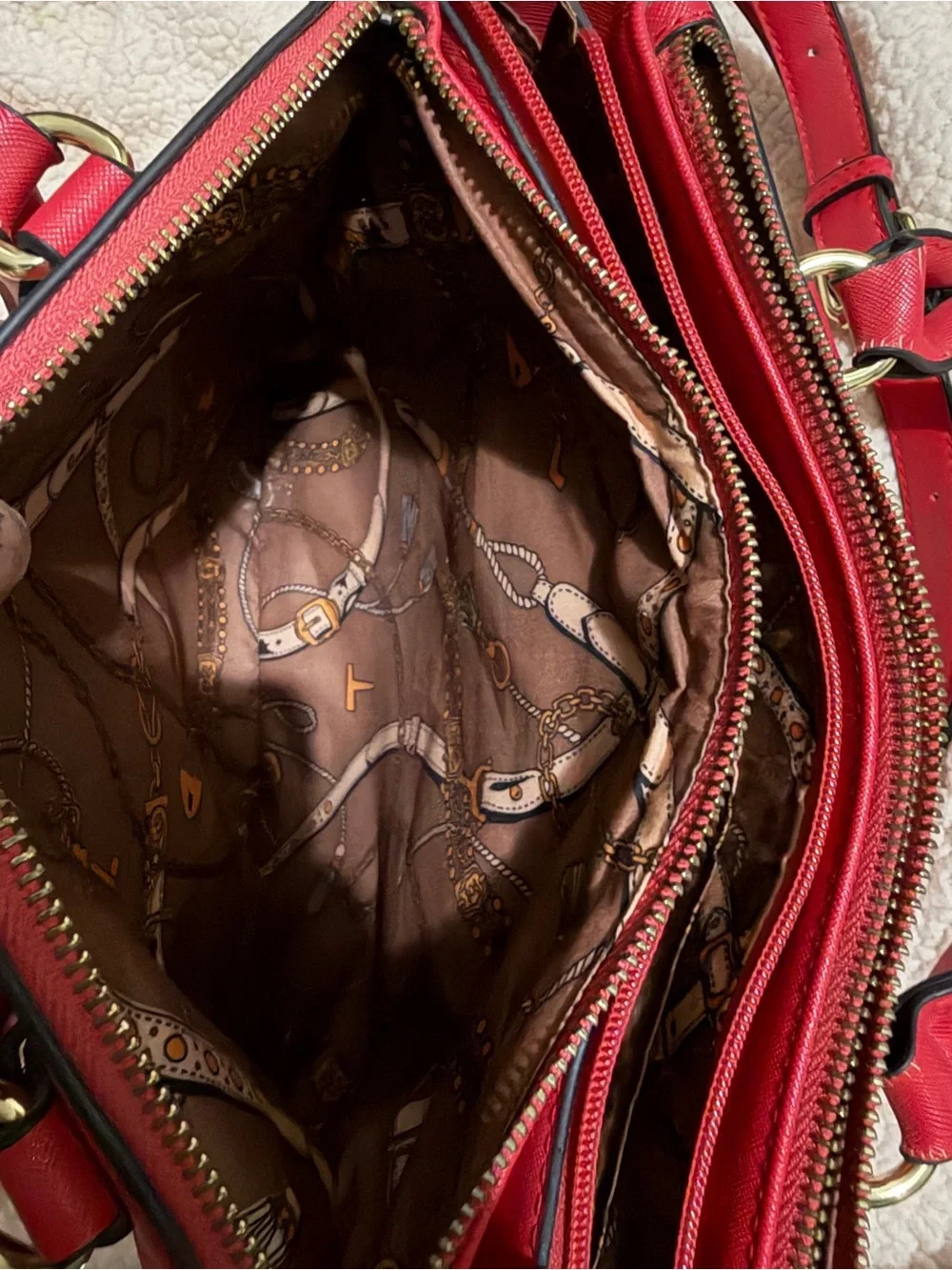 Vintage Red Satchel with Gold Hardware